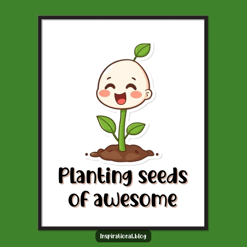Free Printable Seedling Growth Art - Happy Character Bursting with Life