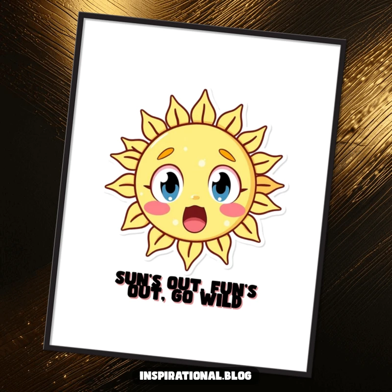 Funny Free Printable Sun Wall Art depicting a sun character with comically wide eyes, radiating surprise and cheerful energy.