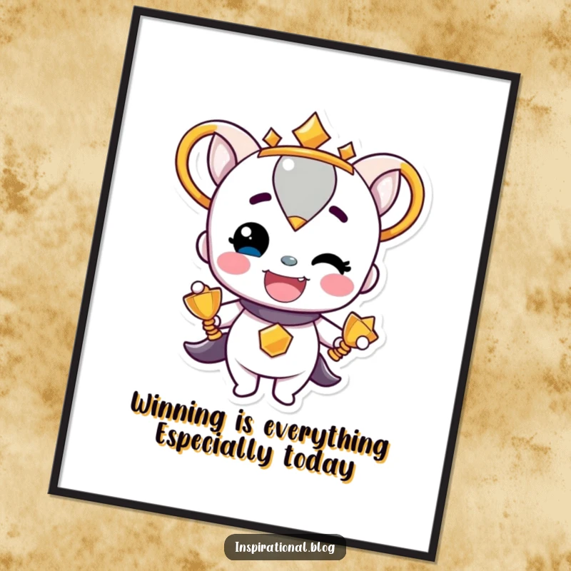 Funny Free Printable Wall Art of a trophy character beaming with pride, a golden award ready to inspire.