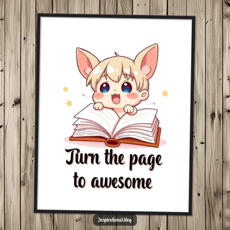 Funny Free Printable Wall Art: An excited book character with pages fluttering, perfect for readers.