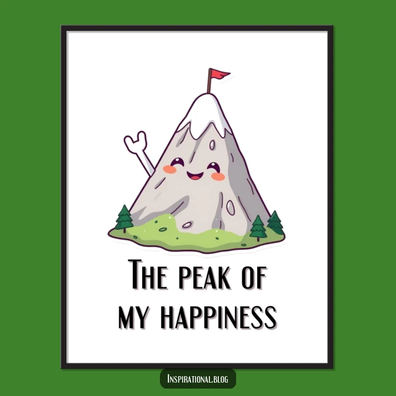 Free Printable Wall Art: Smiling Mountain, Waving Flag, Cheerful Downloadable Art