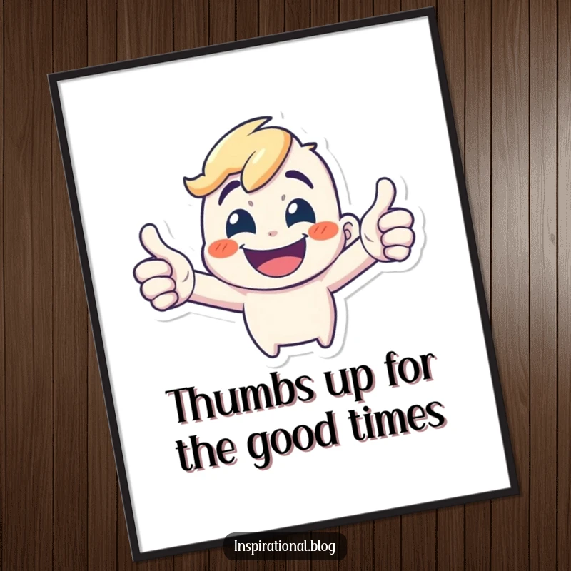 Funny Free Printable Wall Art of a tiny, energetic character giving a double thumbs-up and grinning widely.