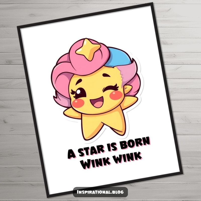 Funny Free Printable Wall Art of a proud star character winking with a happy, confident smile, perfect for whimsical decor.
