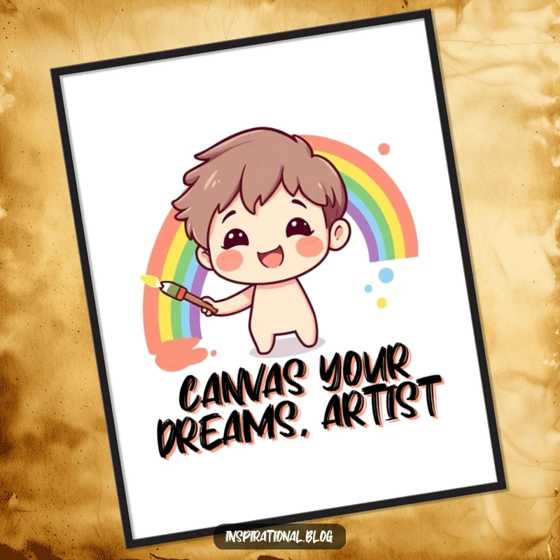 Funny Free Printable Wall Art: Character happily paints a rainbow, creating cheerful and humorous downloadable decor.