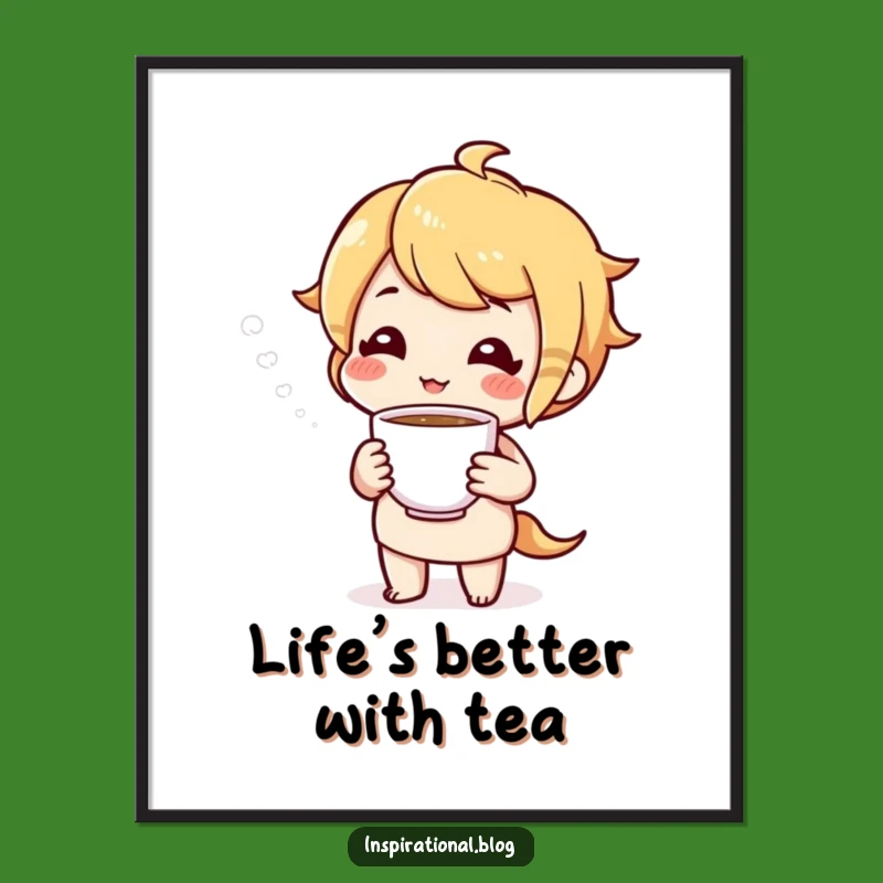 Funny Free Printable Wall Art: Cheerful Character Offering a Cup of Tea
