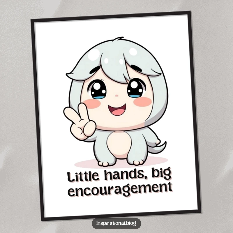 Funny Free Printable Wall Art of a character sharing a gentle smile with a small, uplifting hand, representing kindness and mutual support.