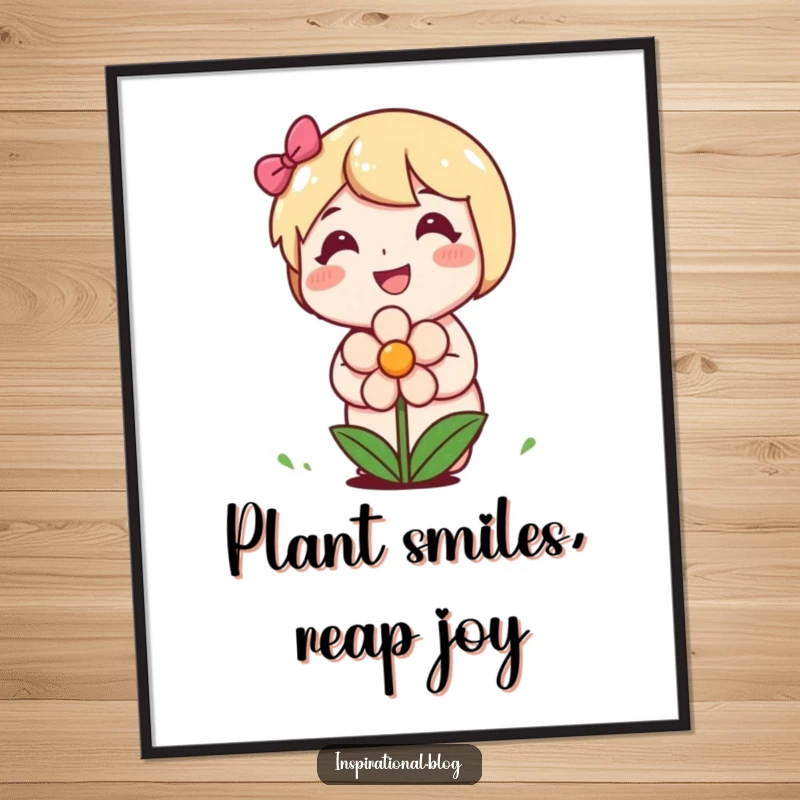 Funny Free Printable Wall Art: A happy character plants a smiling flower, creating a scene of cheerful growth and life.