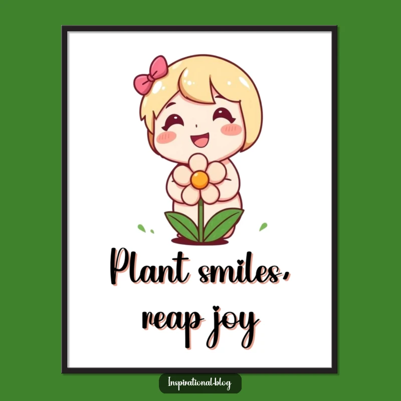 Funny Free Printable Wall Art: Happy Character Planting a Smiling Flower