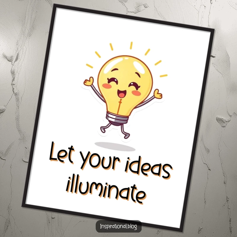 Funny Free Printable Wall Art of a dancing lightbulb character with a warm glow and energetic movement, adding a spark of joy.