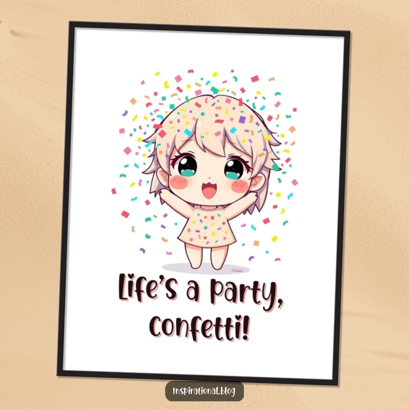 Funny Free Printable Wall Art: A character is joyfully bursting with a vibrant explosion of colorful confetti, creating a festive mood.