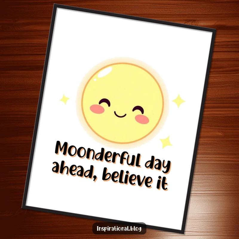 Funny Free Printable Moon Wall Art depicting a smiling moon character radiating positivity and cheerful light, perfect for any room.