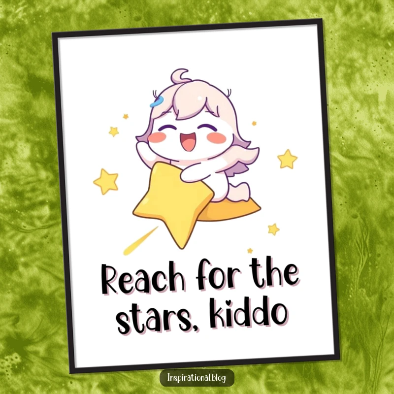 Funny Free Printable Wall Art: Character gleefully rides a shooting star, eyes shut in delight, capturing the thrill of adventure.