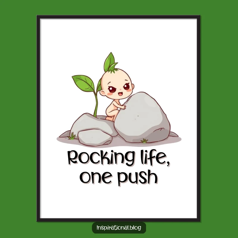 Free Printable Wall Art: Determined Sprout Pushing Rock - Funny Downloadable Motivational Decor