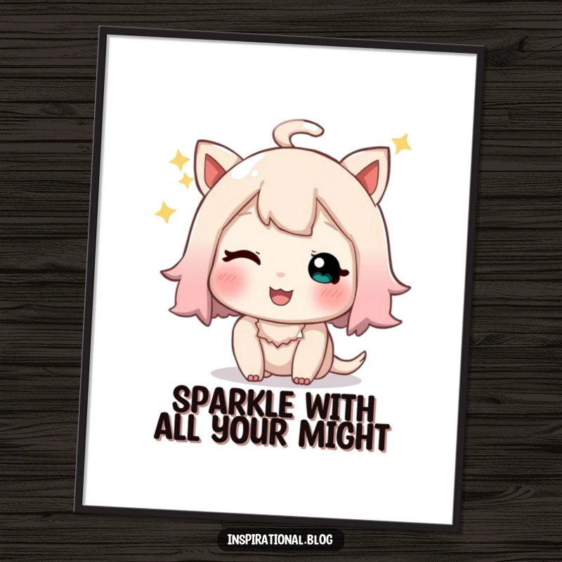 Funny Free Printable Wall Art: Character giving a playful, sparkly wink with an air of happy contentment.