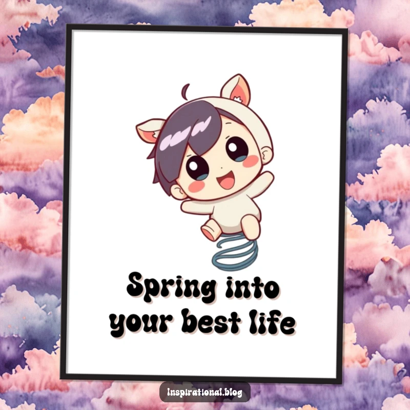 Funny Free Printable Wall Art of a character joyfully bouncing on a spring, full of pure excitement.