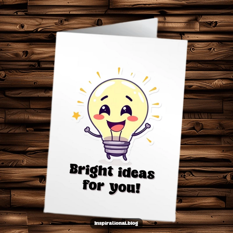 Funny Free Printable birthday card featuring a lightbulb character with a huge grin, bursting with bright ideas.