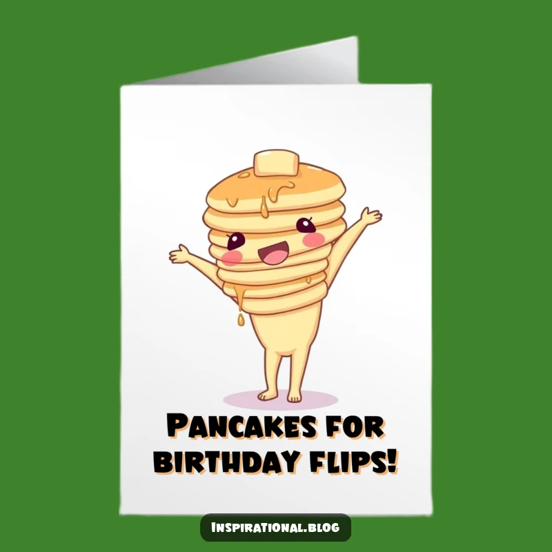 Free Printable Birthday Card: Pancake Handstand, Funny Food Downloadable Gift for Fun