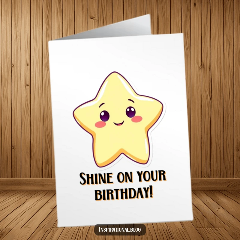 Funny Free Printable Birthday Card: A cute star character shining brightly with a wide, happy grin.