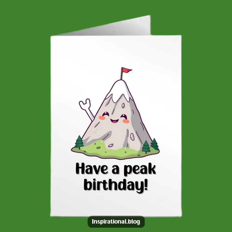 Free Printable Birthday Card: Smiling Mountain, Waving Flag, Cheerful Downloadable Gift