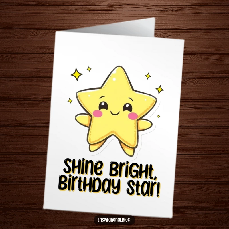 Funny Free Printable Birthday Card: A cheerful pen character happily drawing a bright star, sending birthday wishes.