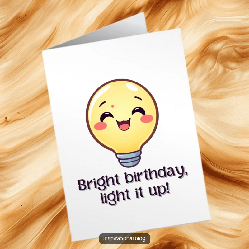 Funny Free Printable Lightbulb Birthday Card featuring a joyful lightbulb character shining brightly with birthday cheer.