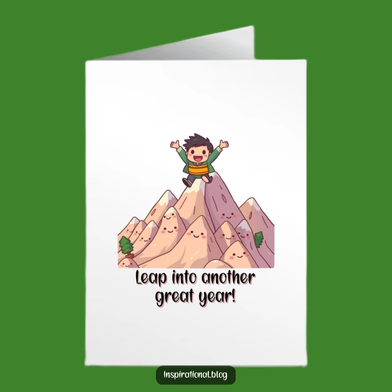 Free Printable Mountain Leap Birthday Card: Funny Joyful Character Gift