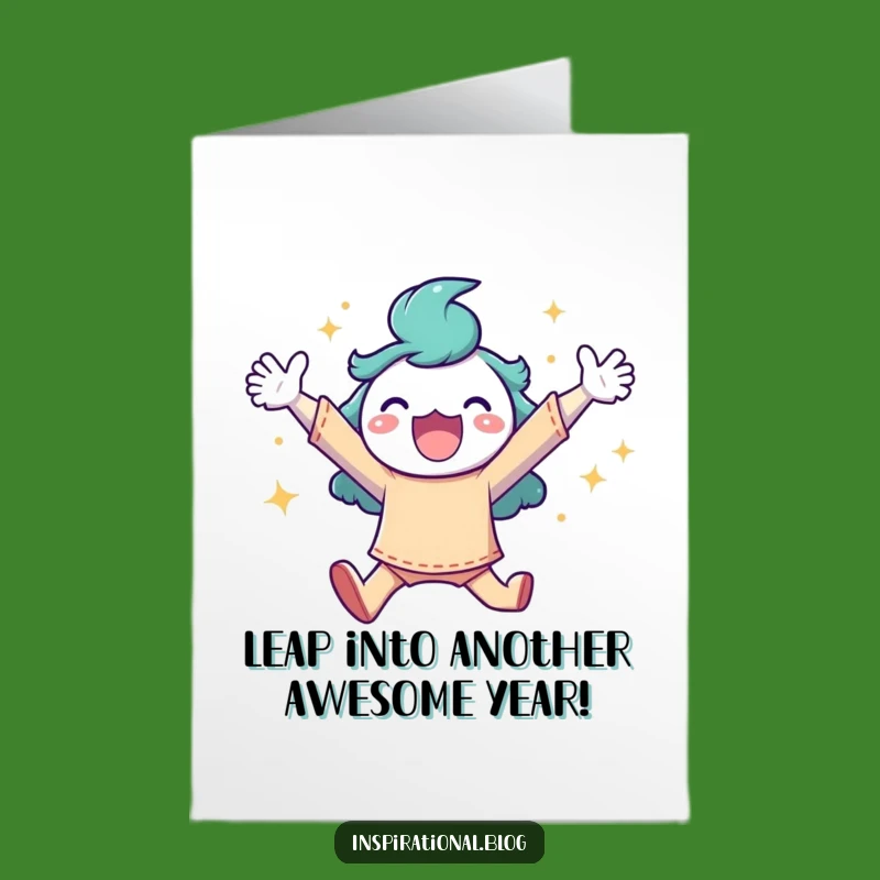 Free Printable Birthday Card: Joyful Leaping Character Downloadable Greeting for Exuberant Celebrations