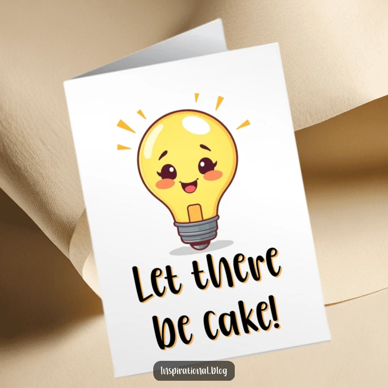 Funny Free Printable Birthday Card: Lightbulb character lights up with a brilliant idea, perfect for a whimsical greeting.