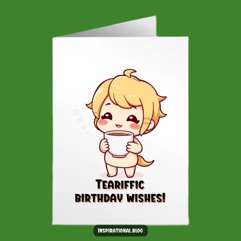 Free Printable Birthday Card: Tea Time Character, Cozy Celebration!