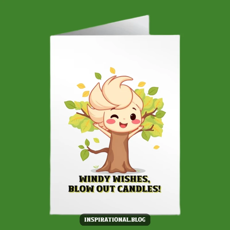Free Printable Birthday Card: Funny Wind Gust Blowing Leaves, Funny Downloadable Gift