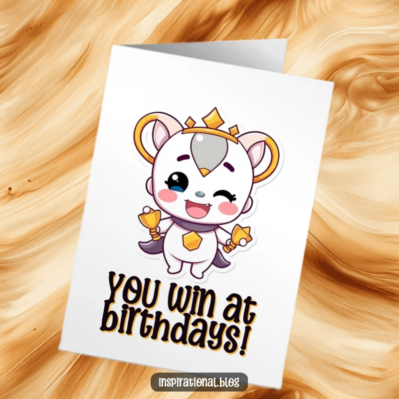 Funny Free Printable Birthday Card depicting a beaming trophy character radiating pride, celebrating the birthday star.