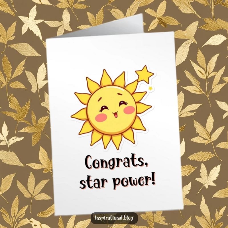 Funny Free Printable Congratulations Card: A bright sun character with rosy cheeks looking surprised by a shooting star, celebrating your awesome achievement.