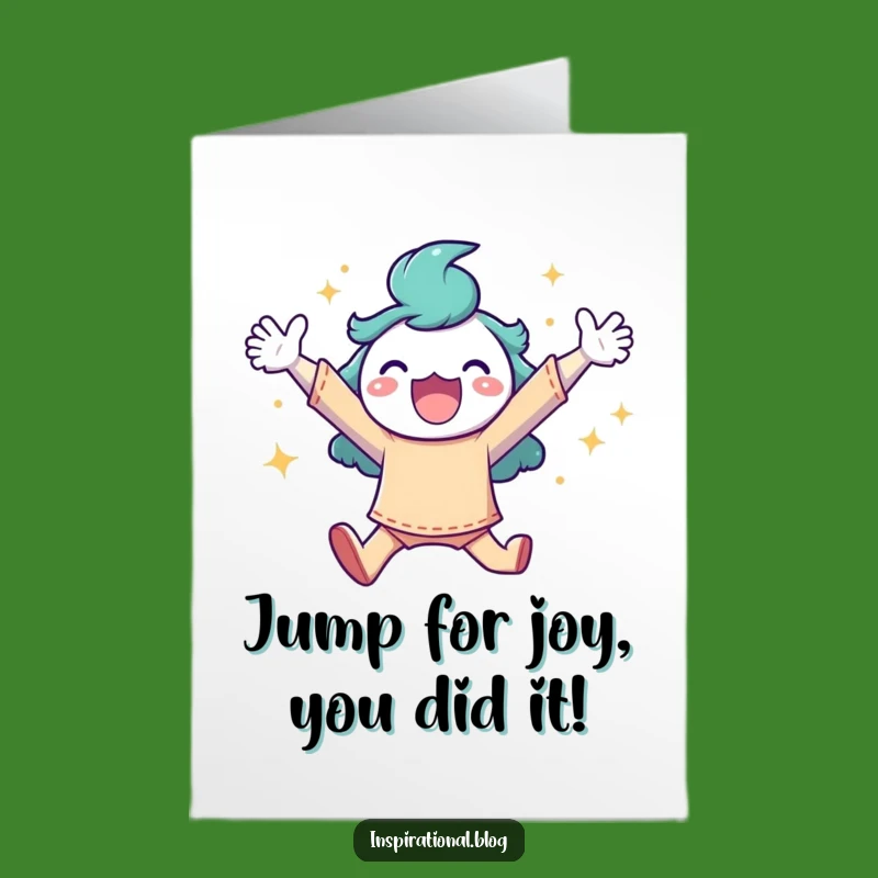 Free Printable Congrats Card: Exuberant Leaping Character Downloadable for Big Wins