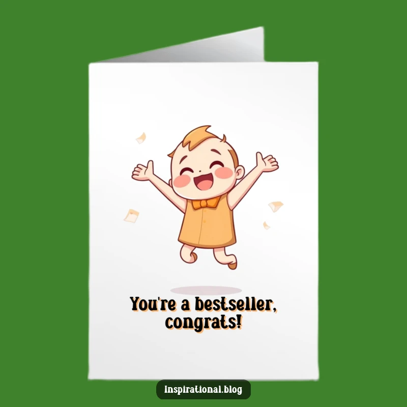 Free Printable Congrats Card: Jumping Book Character Funny Downloadable Gift