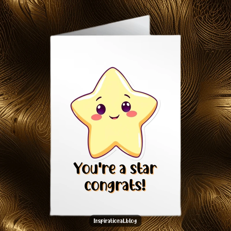 Funny Free Printable Congratulations Card: A cheerful star character beaming and shining brightly with excitement.