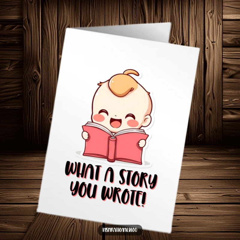 Funny Free Printable Congrats Card: A smiling book character's pages flutter open with excitement for their achievement.