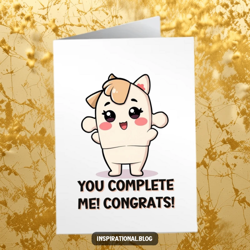 Funny Free Printable Congratulations Card: Playful puzzle piece character snapping into place, celebrating success and perfect alignment, downloadable art.