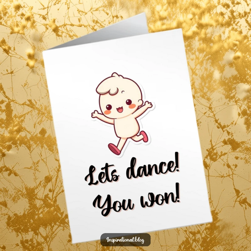 Funny Free Printable Congratulations Card: Kawaii character joyfully skipping with a bouncy step, celebrating success.