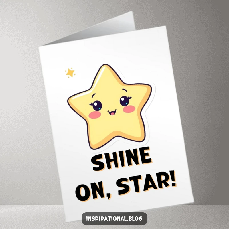 Free Printable congratulations card: A joyful pen character cheerfully drawing a bright star, celebrating accomplishment and talent.