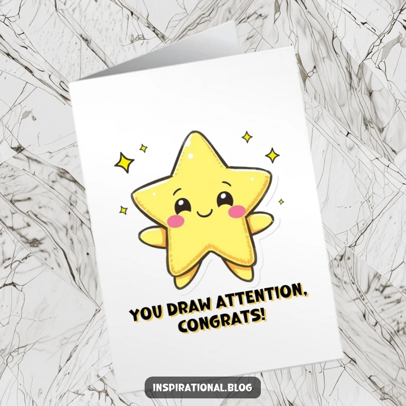 Funny Free Printable Congrats Card: A cheerful, anthropomorphic pen character drawing a shining star to congratulate someone.