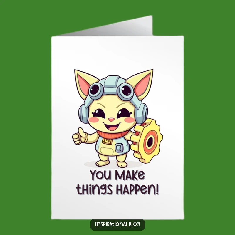 Free Printable Congrats Card: Mischievous Gear Character - Funny Achievement Downloadable