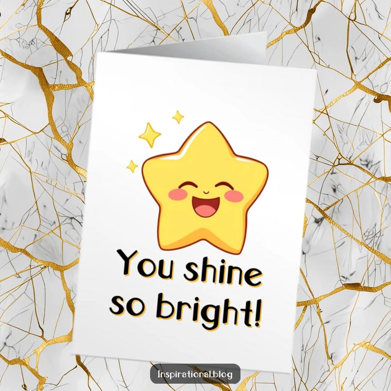 Funny Free Printable Congrats Card: A brightly twinkling star character beams with laughter celebrating a success.