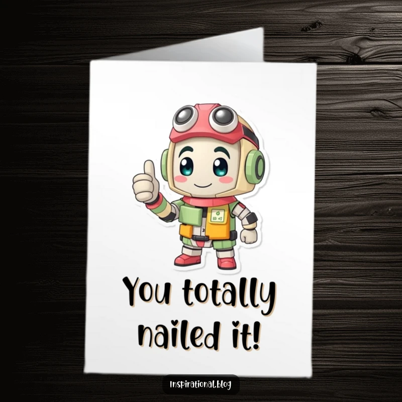 Funny Free Printable Congrats Card: A determined recycled character enthusiastically gives a thumbs-up sign.