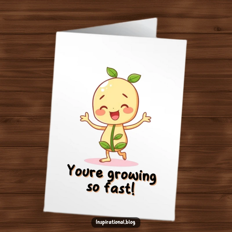 Funny Free Printable Congratulations Card: A cheery seedling character doing a happy jig to celebrate.