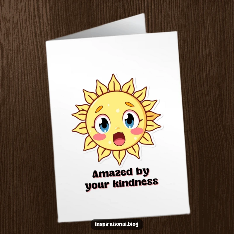 Funny Free Printable Sun Thank You Card featuring a sun character with wide eyes, looking surprised while expressing thanks.