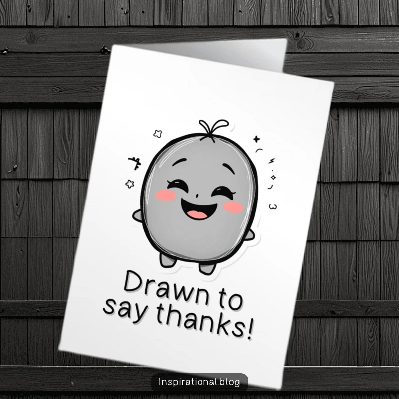 Funny Free Printable thank you card with a chalkboard character, a funny doodle, and an exaggerated smile of thanks.