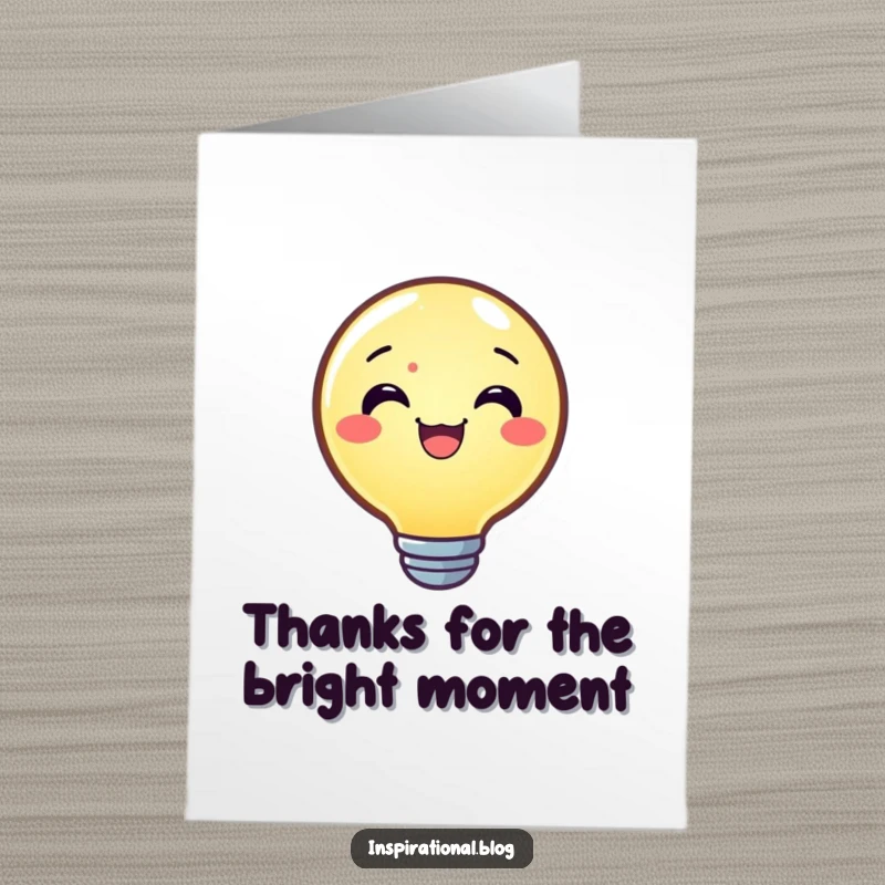Funny Free Printable Lightbulb Thank You Card featuring a joyful lightbulb character shining brightly to express sincere thanks.