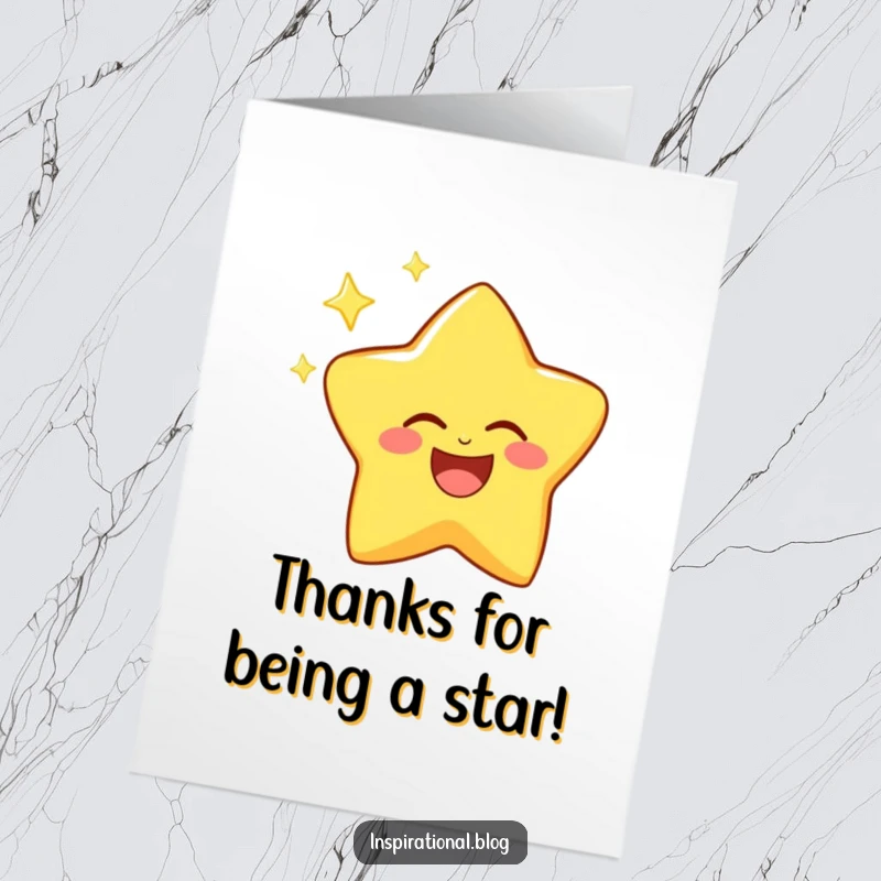 Funny Free Printable Thank You Card: A happy star character laughs and twinkles, conveying heartfelt thanks.