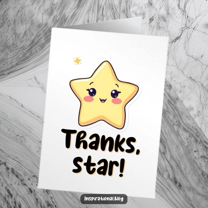 Free Printable thank you card: A happy little pen character enthusiastically drawing a sparkling star, symbolizing appreciation.