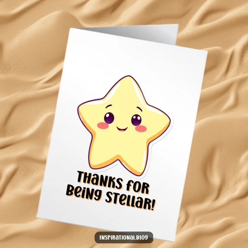 Funny Free Printable Thank You Card: A smiling star character shining brilliantly to say thank you.